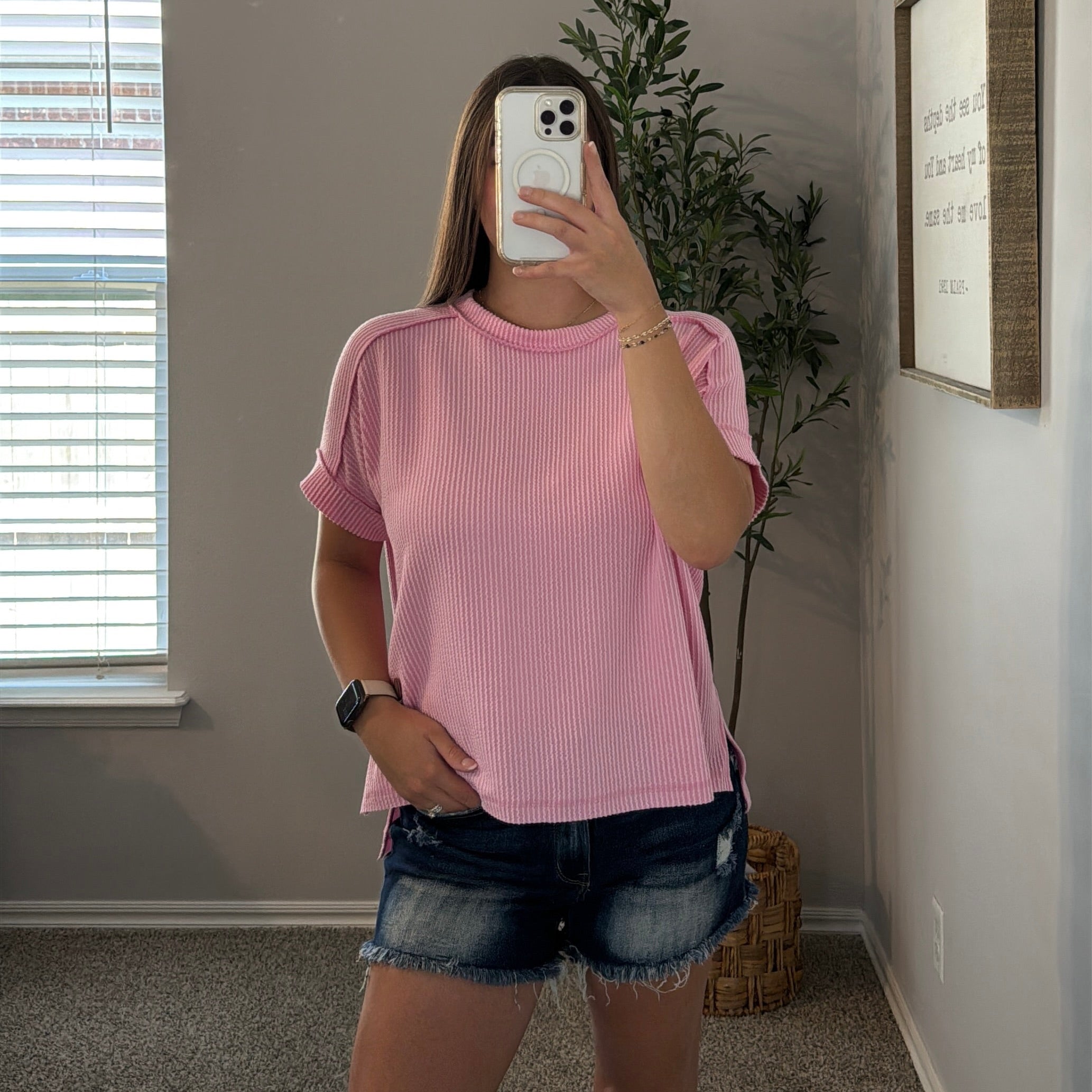 Comfort Stretch Ribbed Tee - Pink