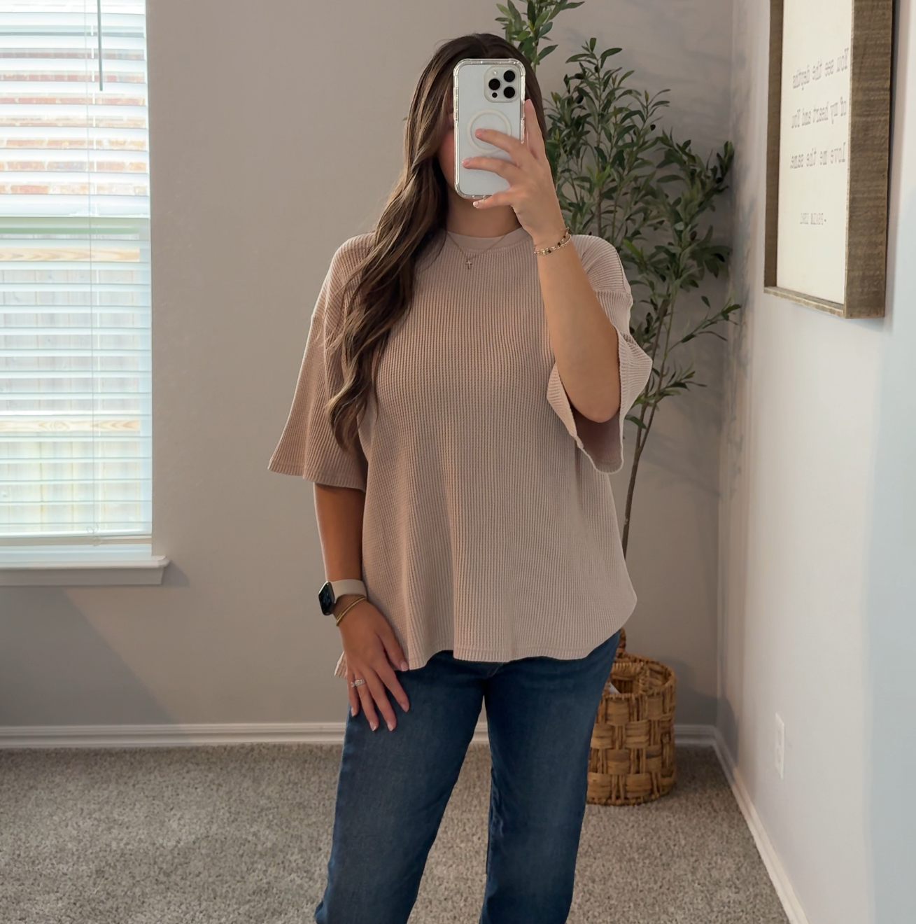 Waffle Knit Oversized Tee - LT Taupe