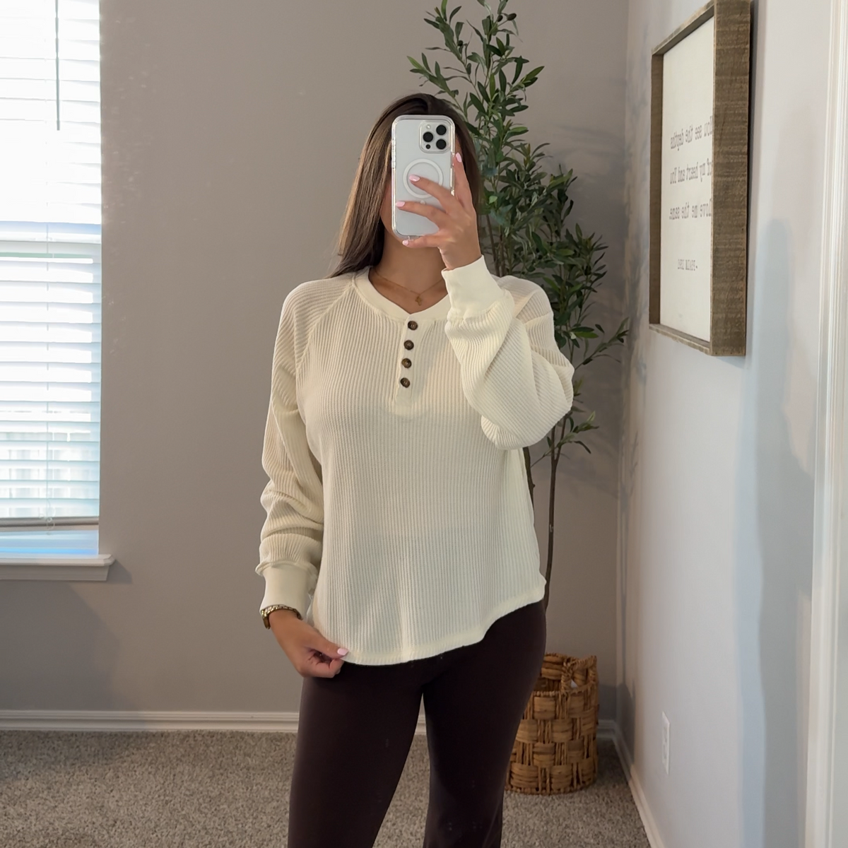 Basic Waffle Henley - Cream