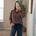Sutton Textured V-Neck Sweater - Brown