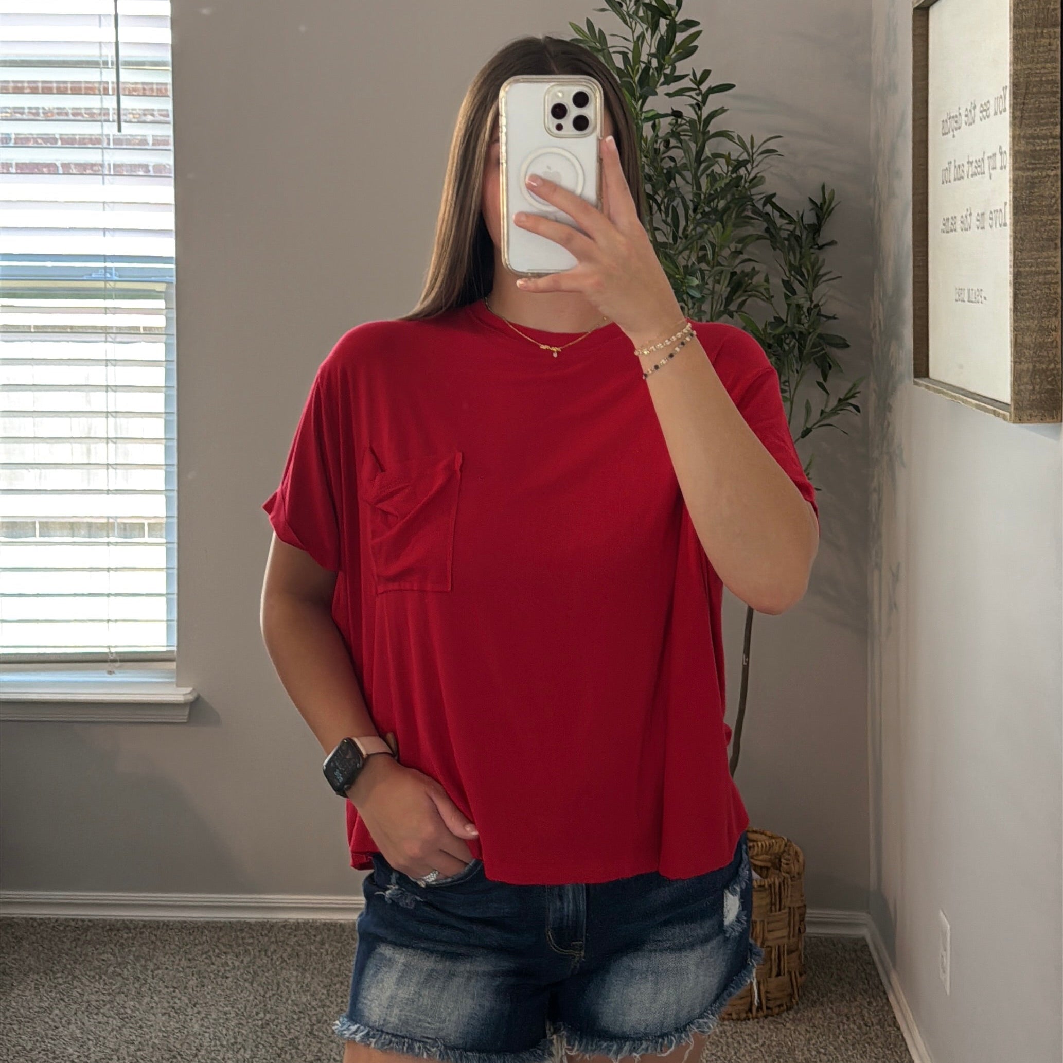Droopy Pocket Tee - Ruby Red