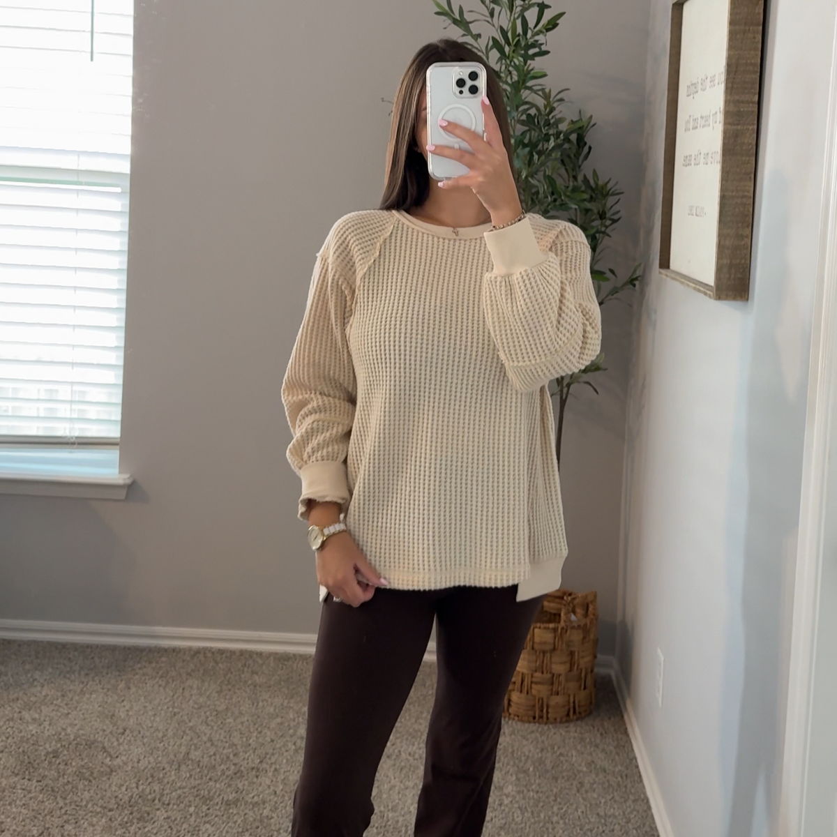 Riley Waffle Top - Cream