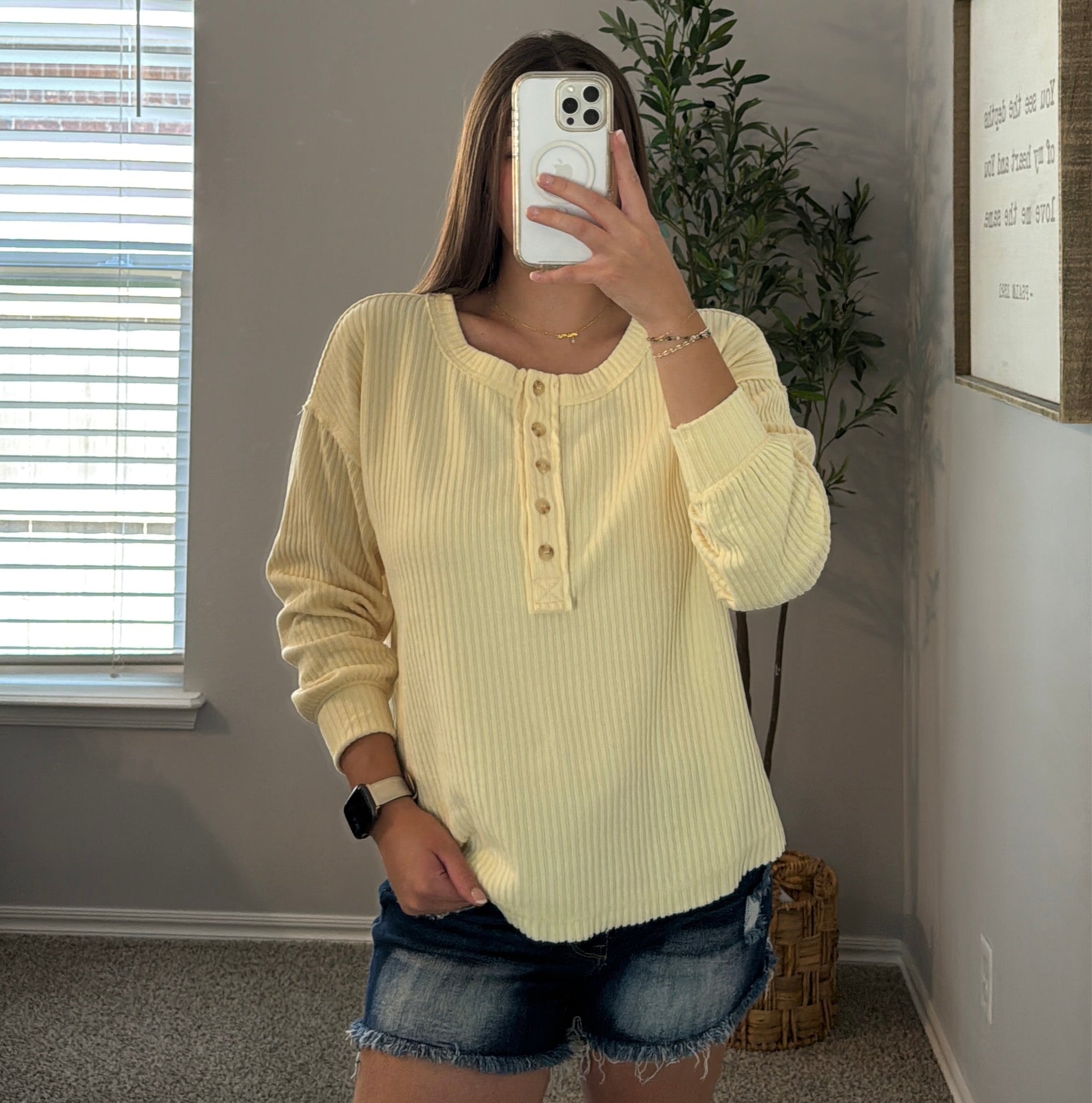 Ivy Henley Top - Butter Yellow
