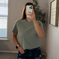 Textured Striped Raglan Tee - Sage Green