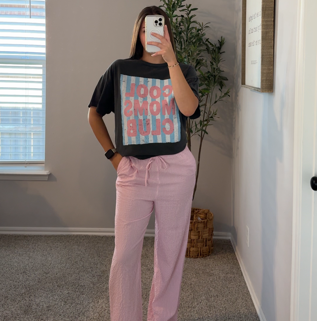 Striped Wide Leg Lounge Pants - Pink