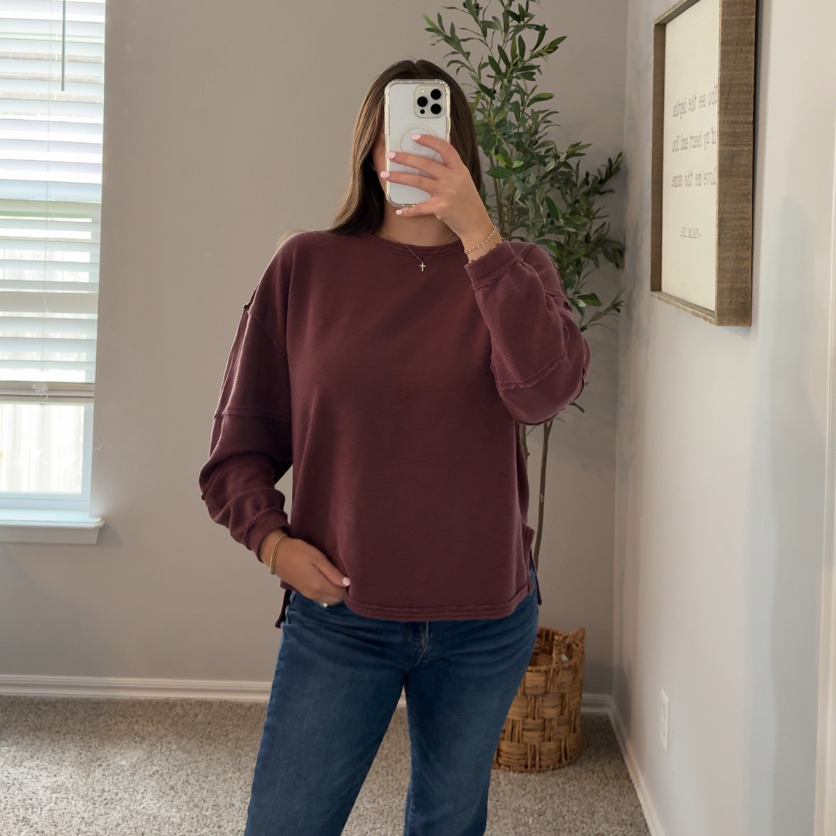 Exposed Seam Detail Top - Maroon
