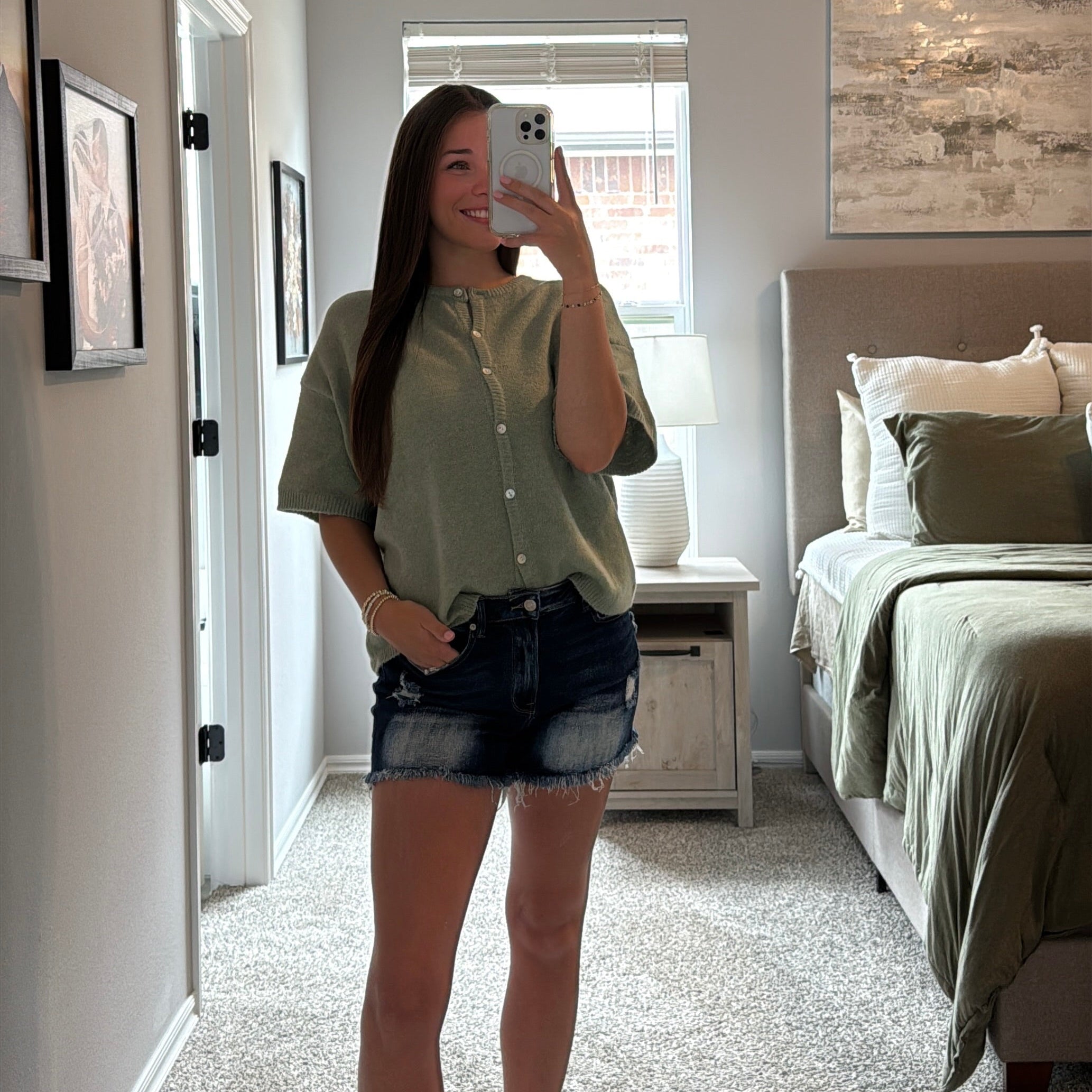 Short Sleeve Crew Neck Sweater Cardigan