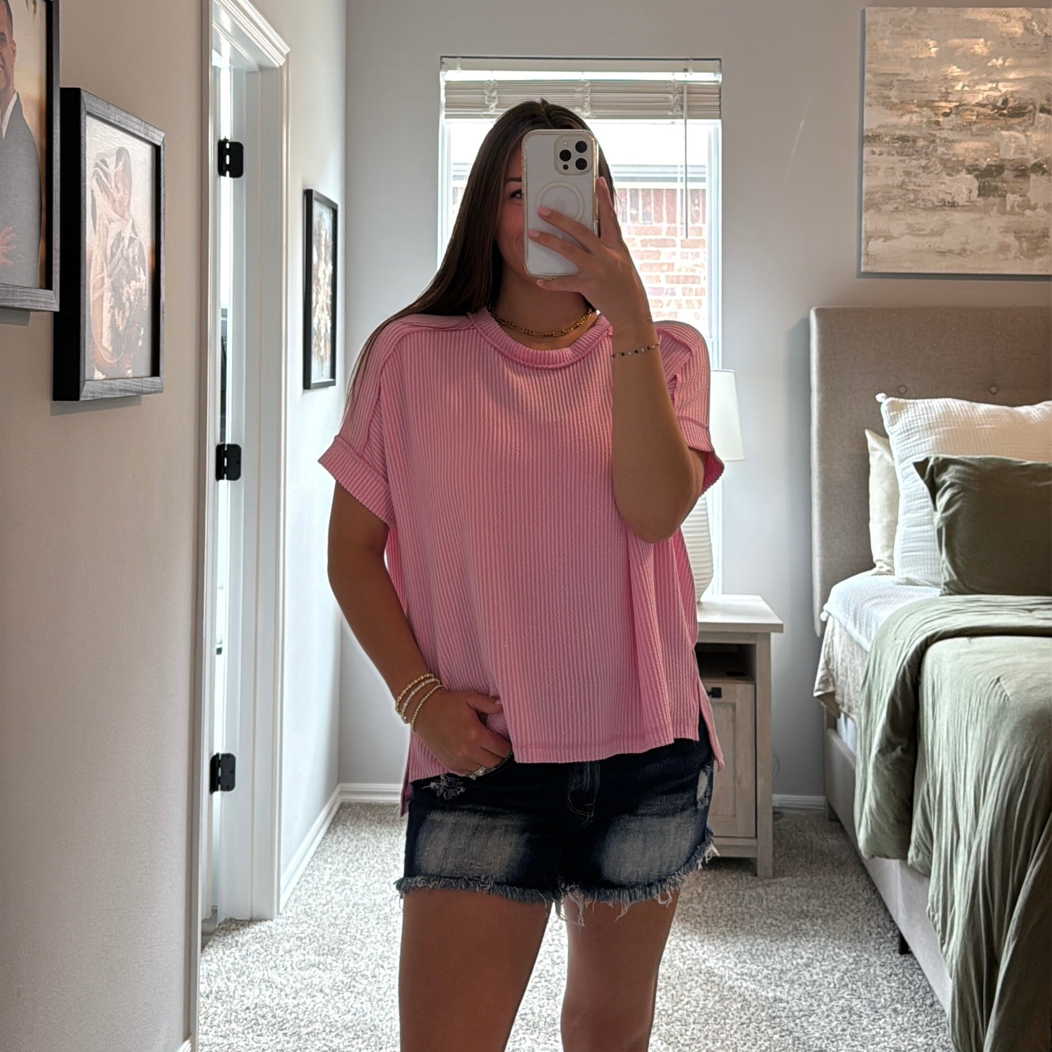 Comfort Stretch Ribbed Tee - Pink