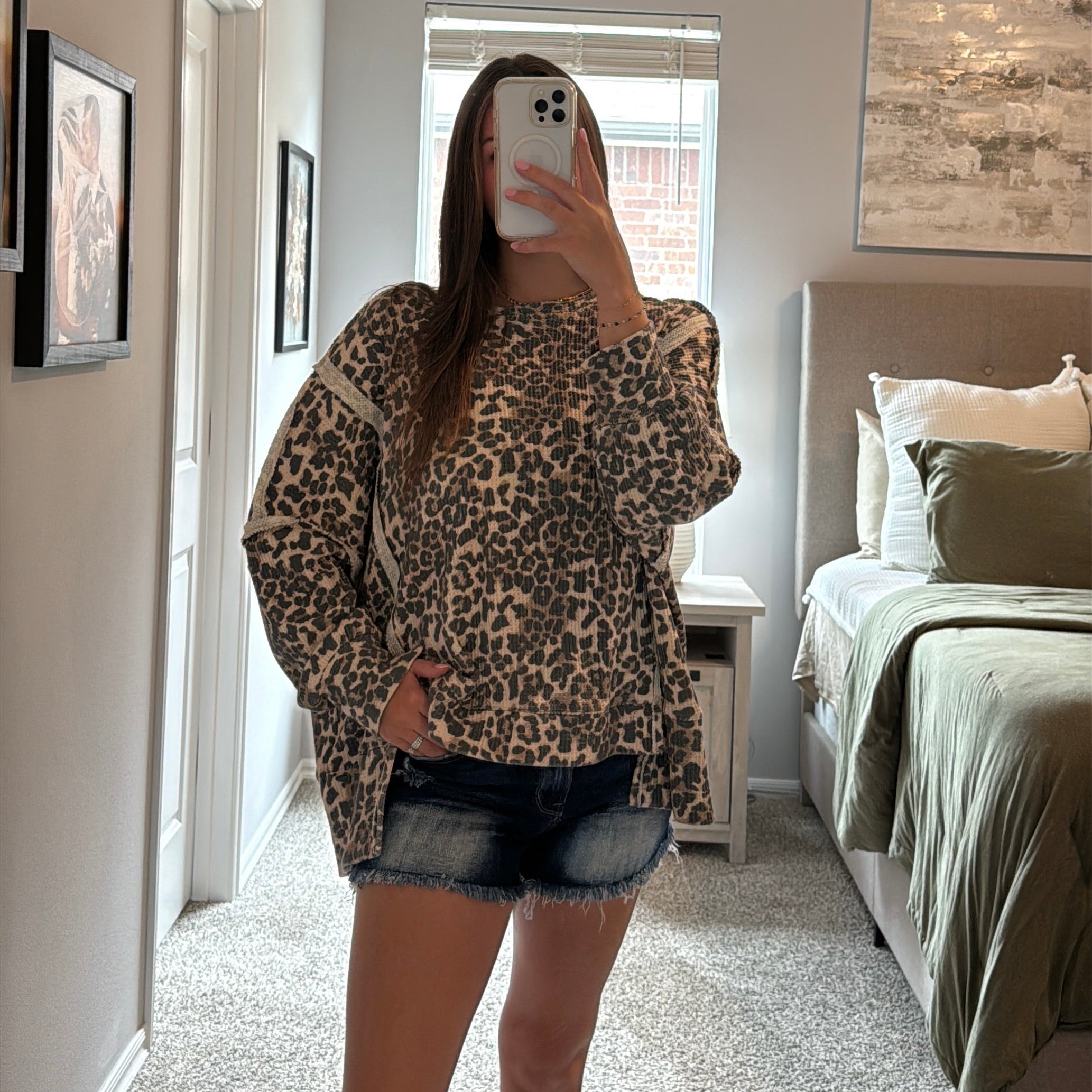 Leopard Waffleknit Pullover