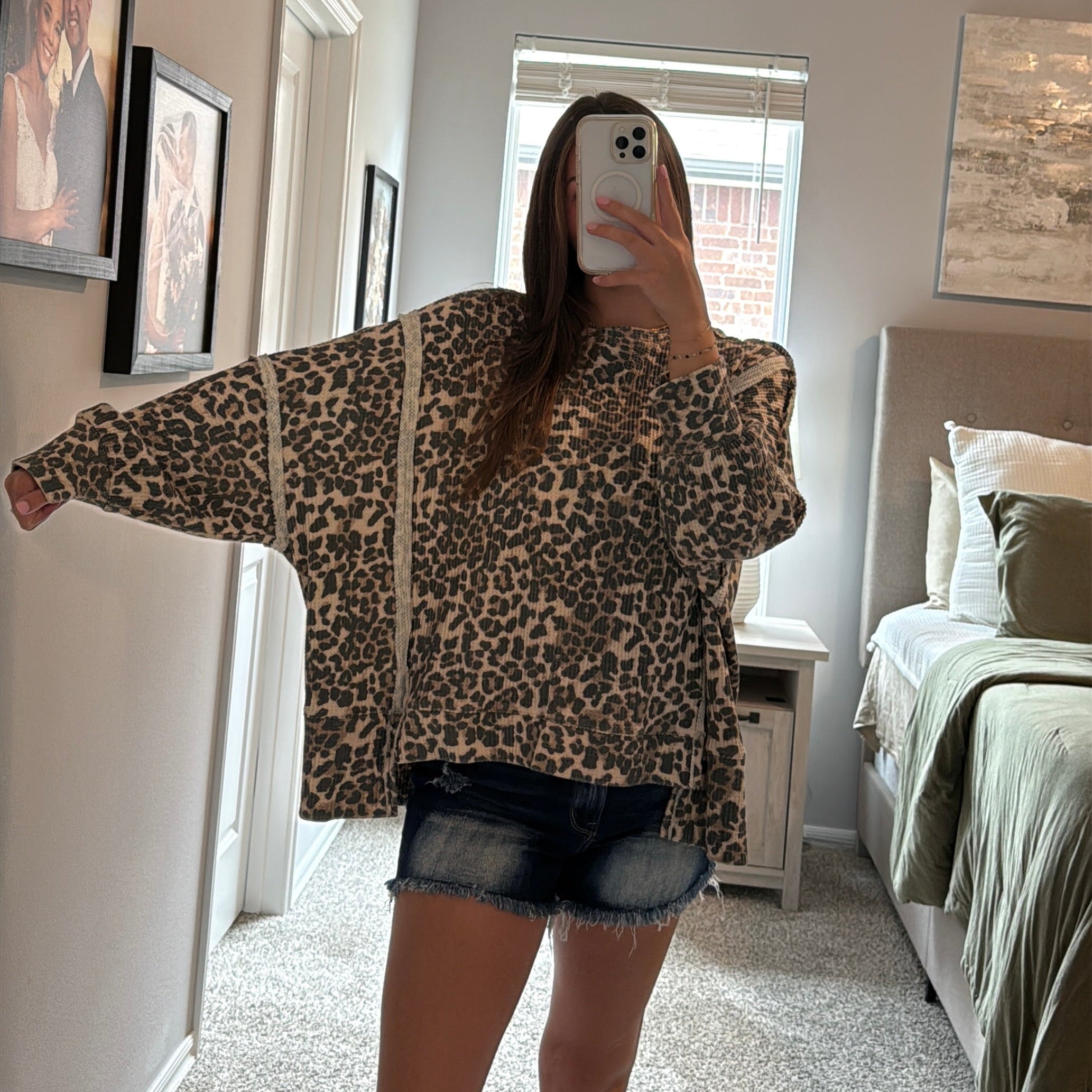 Leopard Waffleknit Pullover