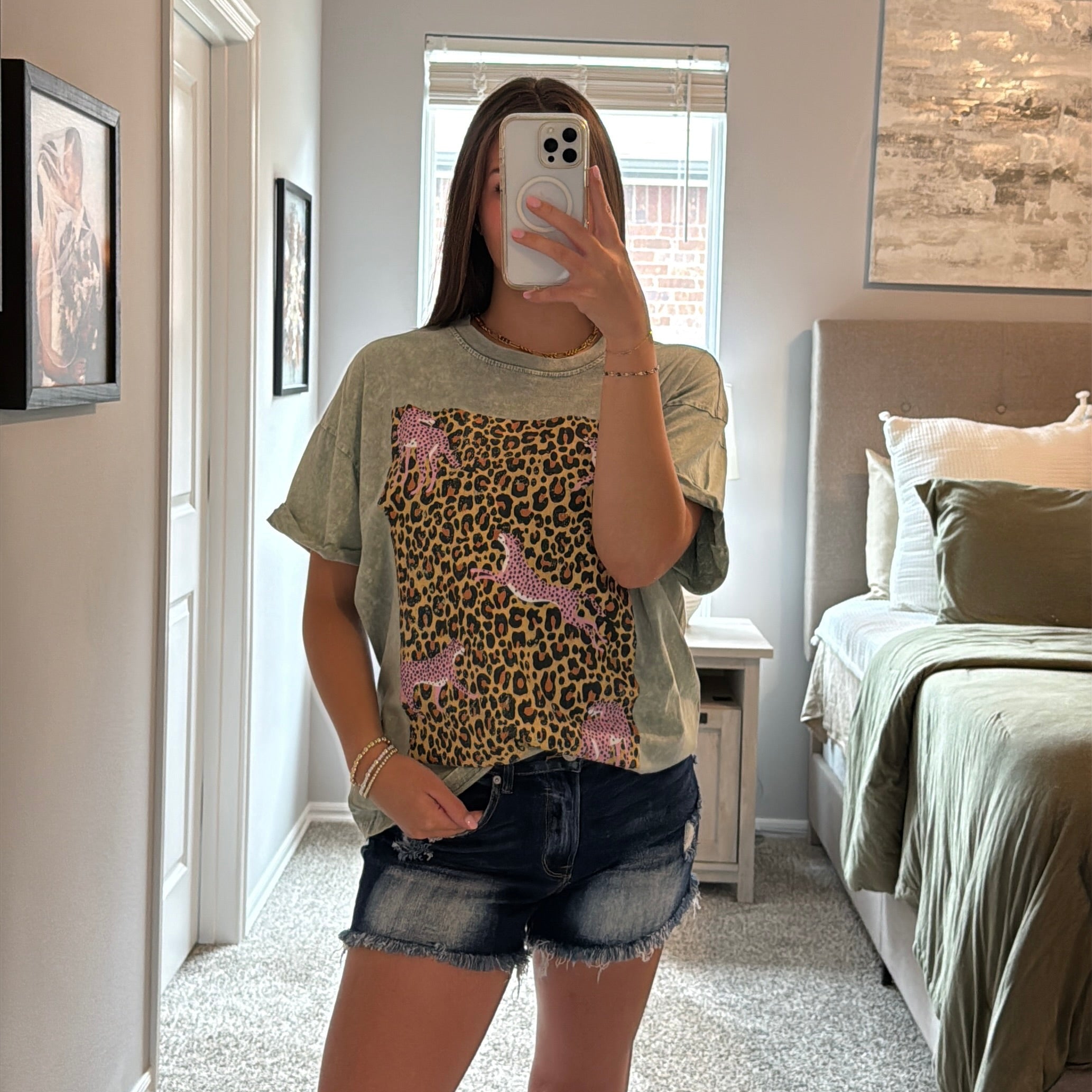 Cheetah Graphic Tee- Green