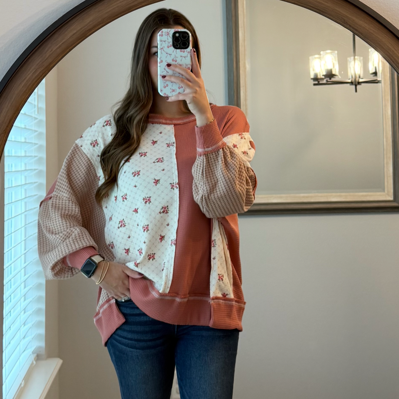 Paisley Floral Waffle Knit Pullover