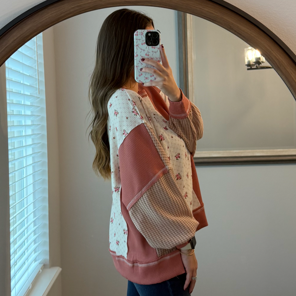 Paisley Floral Waffle Knit Pullover