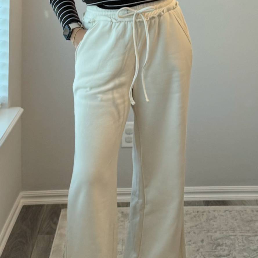 Wide-Leg Sweatpants- Sand Beige