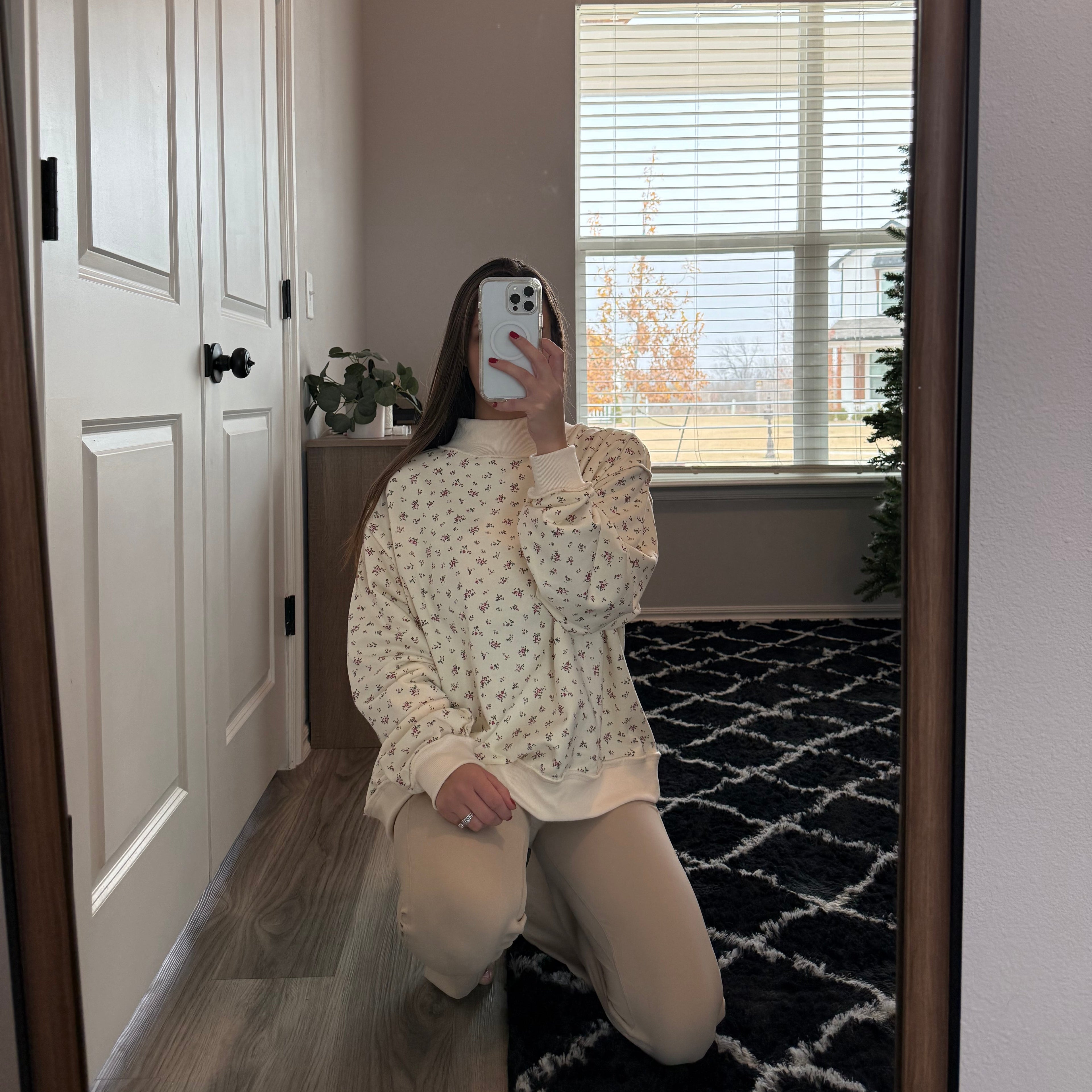 The Floral Print Oversized Mock Neck