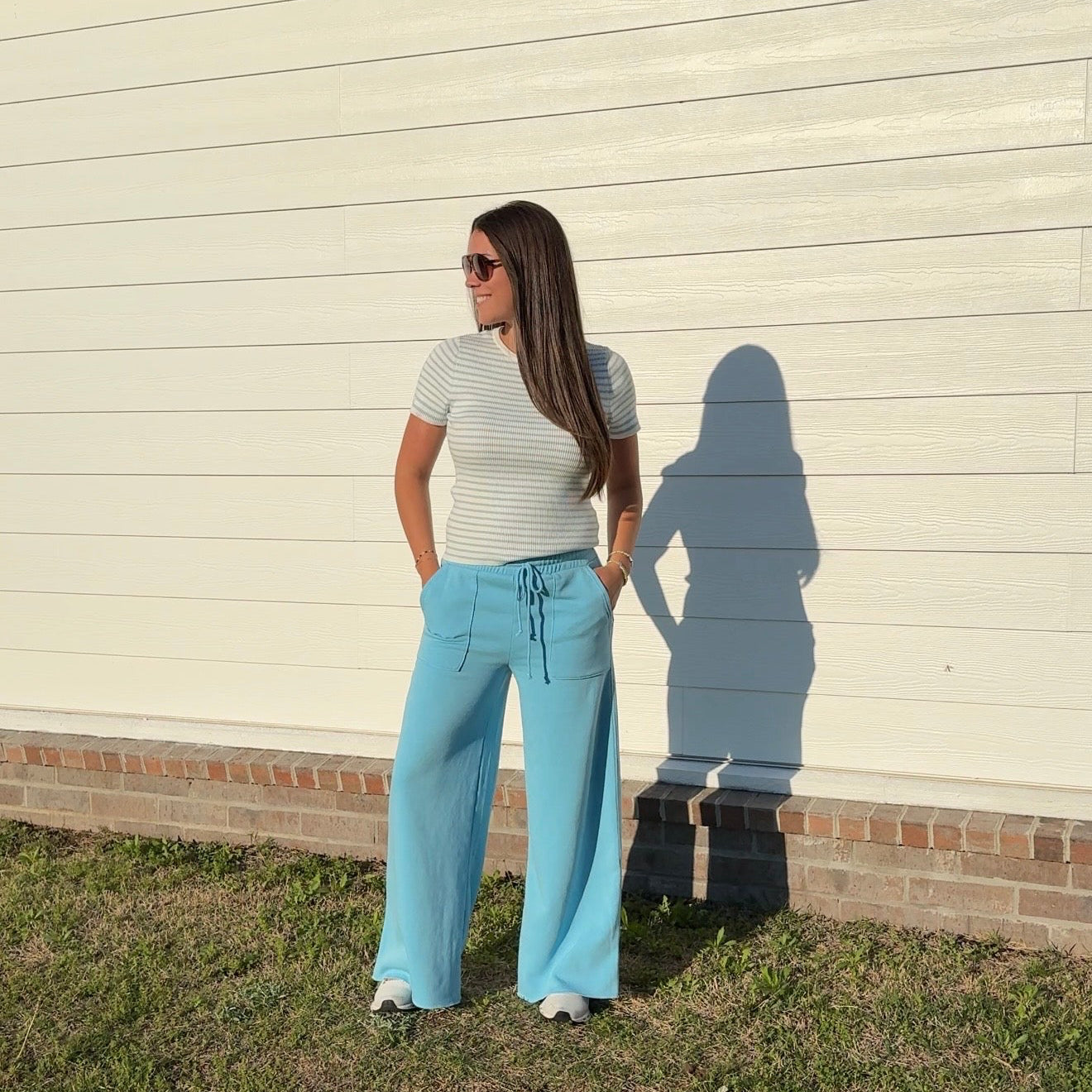 The Lilly Striped Ribbed Tee - Blue